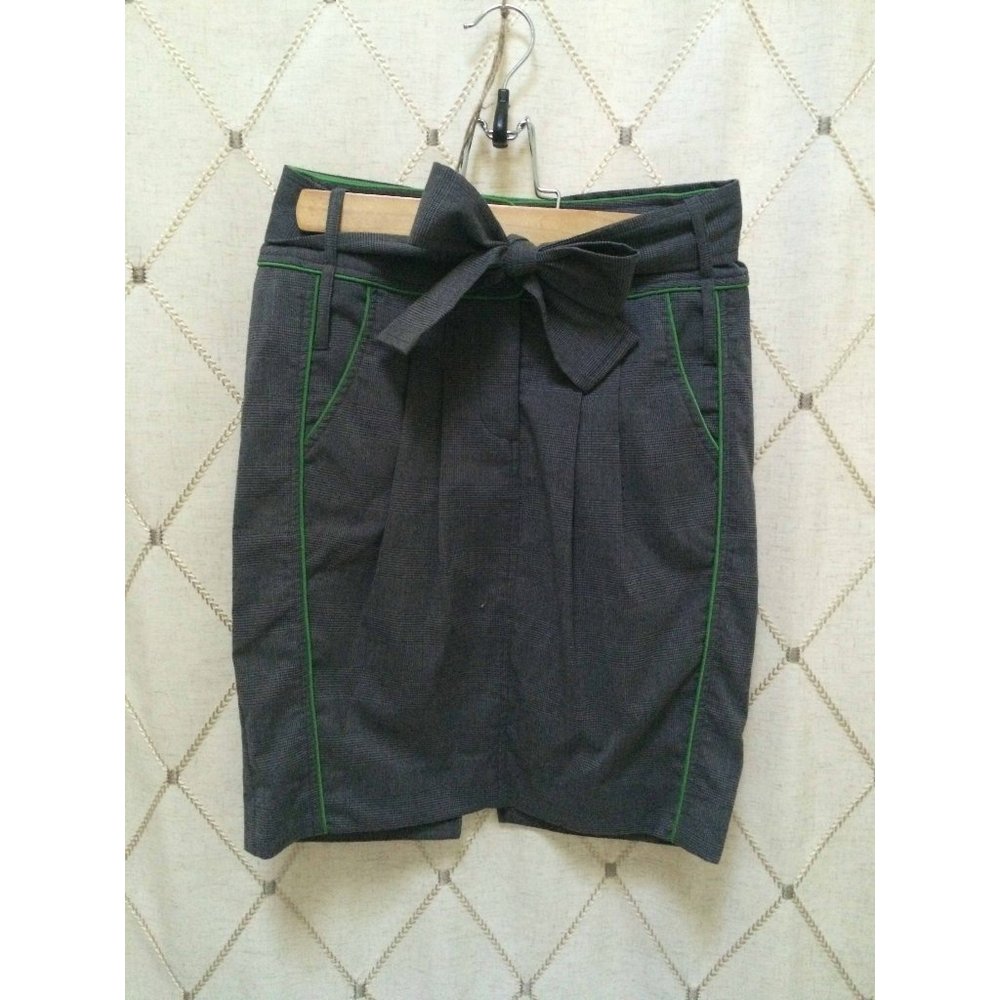 Gray Green Mini Skirt Bow Tie Detail Size XS